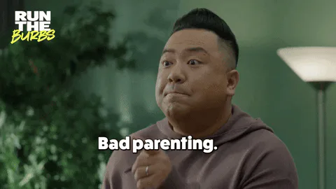 A man reacts with wide eyes and says 'Bad parenting.'