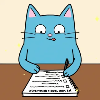 Blue+Cat+Goals+GIF.gif An illustrated blue cat writes on a notepad labeled 'my new year's resolution' as sparkles appear.