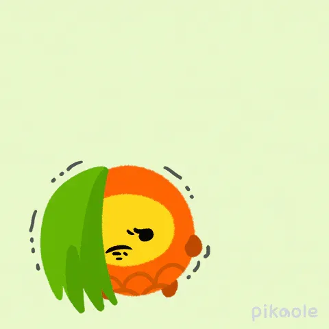 67fc9f55-289b-f7ff-69e4-541e716e148b.gif A round orange cartoon character with green leafy hair grows annoyed, then bursts into flame.