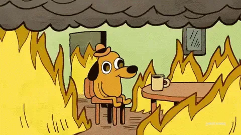e89f65bb-e44e-428d-5358-b44ec2e9b9c8.gif A cartoon dog sits calmly in a room engulfed in flames, saying 'This is fine.'