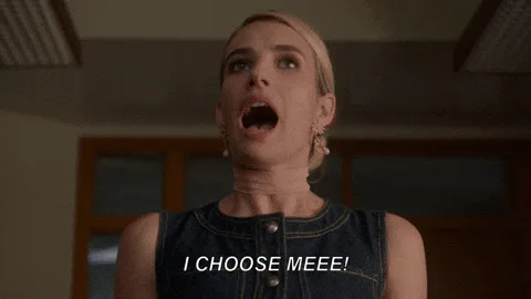 A blonde woman declares, “I CHOOSE MEEE!”