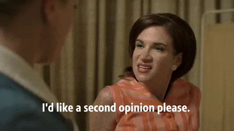 Call+The+Midwife+Opinion+GIF+by+PBS.gif A woman in a striped dress says 'I'd like a second opinion please.'