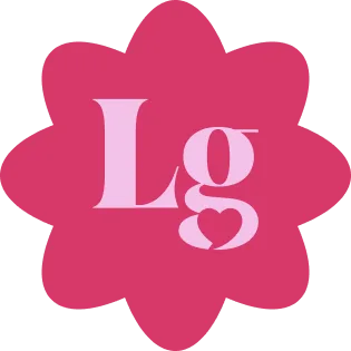 Pink flower-shaped logo with "Lg" letters in light pink, featuring a heart shape at the bottom of the "g."