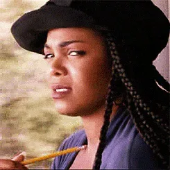 Confused+Janet+Jackson+GIF.gif A woman in a black hat with long braids, pencil in hand, gives a puzzled sidelong look.