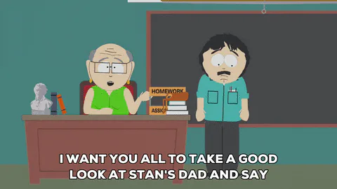 An animated teacher lectures a nervous student in front of a classroom about being pathetic in decades to come.