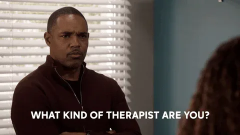 Therapist+Yes+GIF+by+ABC+Network.gif A man in a maroon sweater near window blinds asks, 'What kind of therapist are you?'