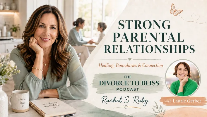 The Divorce to Bliss Podcast guest thumbnail featuring host Rachel S. Ruby and Laurie Gerber