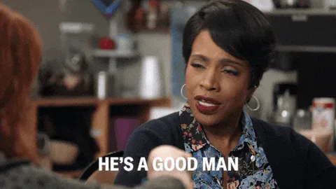 Nice+Guy+Romance+GIF+by+ABC+Network.gif A woman in an office talks earnestly and says 'He's a good man.'