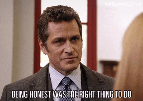 A man in a suit and tie speaks solemnly as on-screen text reads 'Being honest was the right thing to do.'