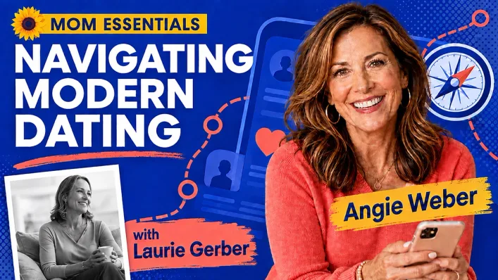 Mom Essentials guest podcast thumbnail featuring host Angie Weber and Laurie Gerber