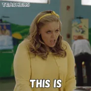 Watson+Exhausting+GIF+by+Teachers+on+TV+Land.gif A woman with curly hair makes an angry face as on-screen text reads 'This is exhausting.'