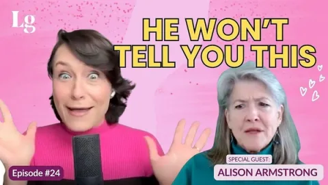 LAAA+ep+24+youtube+thumb.jpg Laurie Gerber reacts wide eyed beside guest Alison Armstrong under 'He Won't Tell You This,' Episode 24.