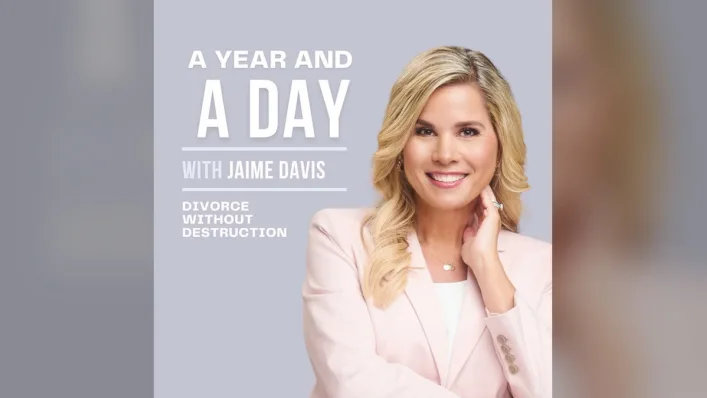 Artwork for A Year and a Day with Jaime Davis, divorce without destruction, showing a smiling blonde woman.