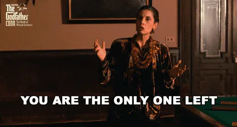 Talia+Shire+GIF+by+The+Godfather.gif A woman in an ornate embroidered robe gestures while talking and says 'You are the only one left.'