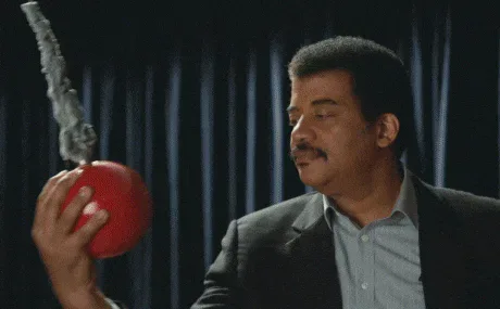 Neil+Degrasse+Tyson+Pendulum+GIF.gif A man in a lecture hall swings a heavy ball toward his own face, then smiles as the word 'SCIENCE' appears.