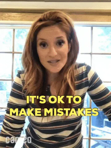 Anneliese+Van+Der+Pol+Mistakes+GIF+by+Cameo.gif A woman with wavy red hair speaks to camera, captioned 'It's ok to make mistakes.'