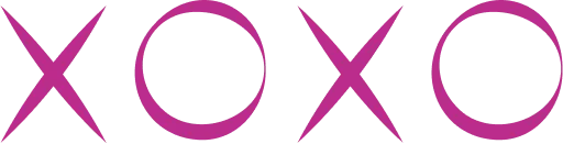 "XOXO" text in magenta letters on a transparent background.