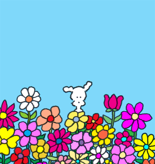 A cartoon bunny sits among flowers as text builds to 'Everyone is different, and everyone is beautiful.'
