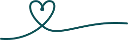 Teal heart line drawing with a trailing line