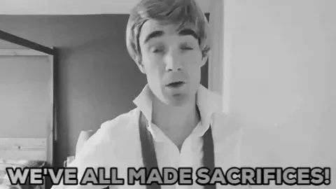 Sean+Flanagan+Fah+GIF+by+FoilArmsandHog.gif A man in suspenders speaks earnestly in black and white as text reads 'We've all made sacrifices!'
