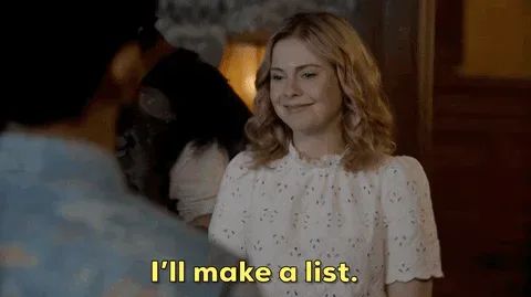 adaea2b8-6b07-7bd1-26f3-dbe52c11741f.gif A woman in a white lace top says 'I'll make a list.'
